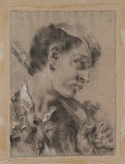 Head Of A Young Man In Profile With A Gun Over His Shoulder