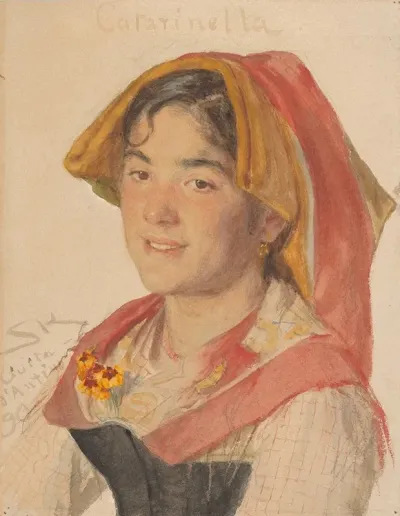 Head Of An Girl From Civita Dantino In Regional Dress Catarinella
