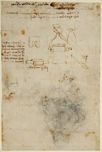 Head Of An Old Man And Studies Of Machinery