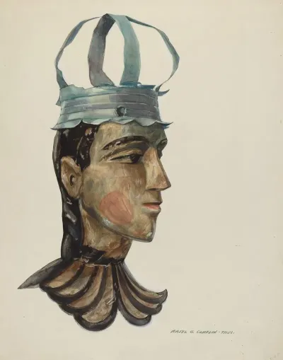 Head Of Carved Figure With Tin Crown