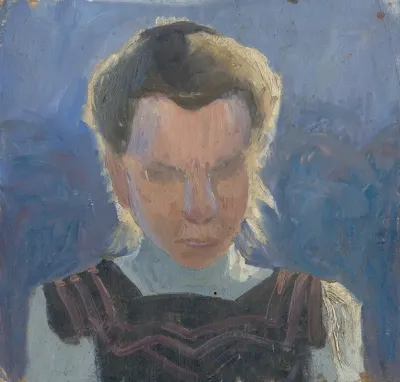 Head Study Of A Girl On A Blue Background
