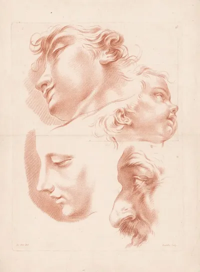 Heads Of Two Men A Woman And A Child