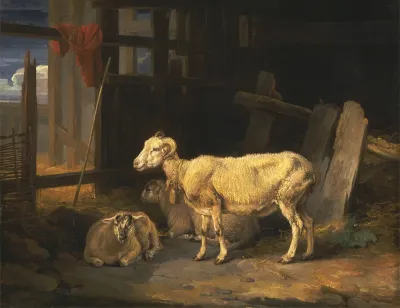 Heath Ewe And Lambs