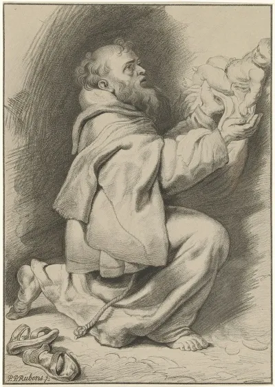 Heilige Franciscus Van Assisi Ontvangt Het Christuskind Van Maria