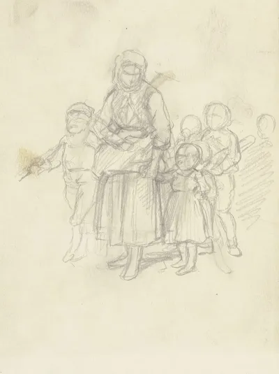 Heimkehrende Frau Mit Kindern