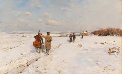 Heimkehrende Musikanten Im Schnee