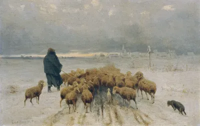 Heimkehrende Schafherde