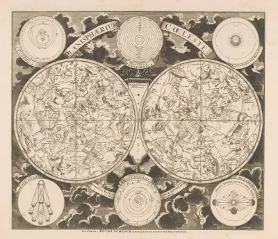 Hemelkaart Met De Noordelijke En Zuidelijke Sterrenbeelden Planisphaerium Coeleste