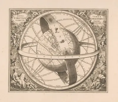 Hemelkaart Van De Aarde Volgens Het Stelsel Van Ptolemaeus Situs Terrae Circulis Coelestibus Circundatae