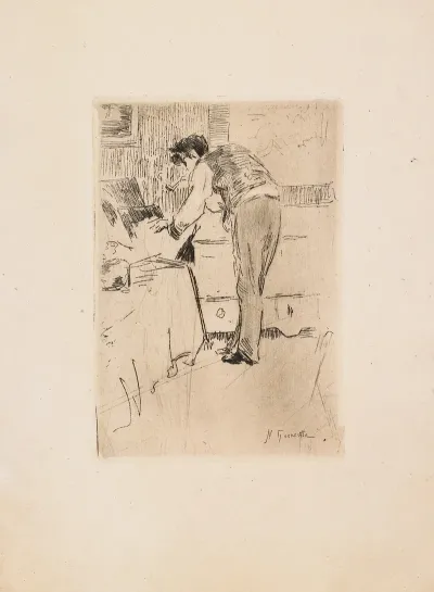 Henri Guerard Consultant Un Carton Destampes Le Dos Dun Artiste