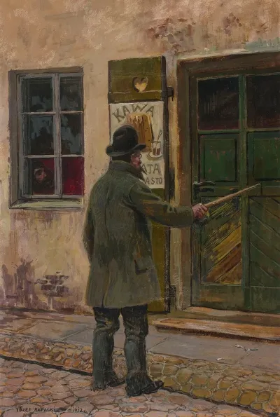 Henryk Pillati In Front Of A Cafe On Kozia Street
