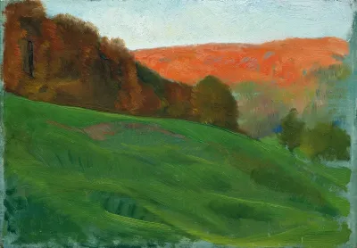 Herbstlicher Wald Hinter Gruner Wiese