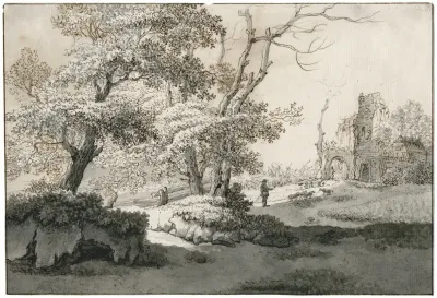 Herder Bij Ruine In Boomrijke Omgeving