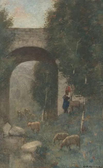 Herderin Met Schapen Bij Een Viaduct