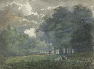 Herders Met Kudde In Bosrijk Landschap
