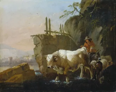 Herdsmen Driving Cattle Through A Ford 2