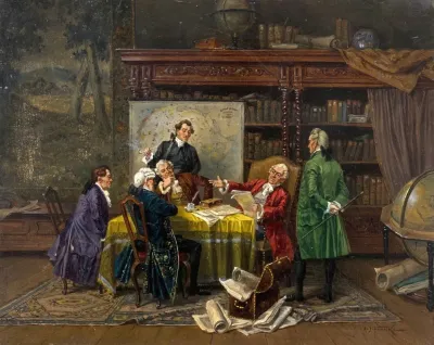 Herrenrunde Im Bibliothekszimmer