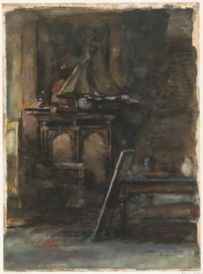 Het Atelier Van H W Mesdag Met Twee Modellen Van Zeilschepen