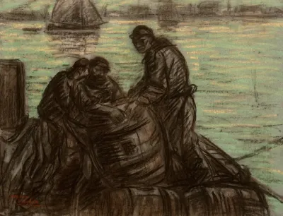 Het Lossen Van De Vaten Op Een Boot