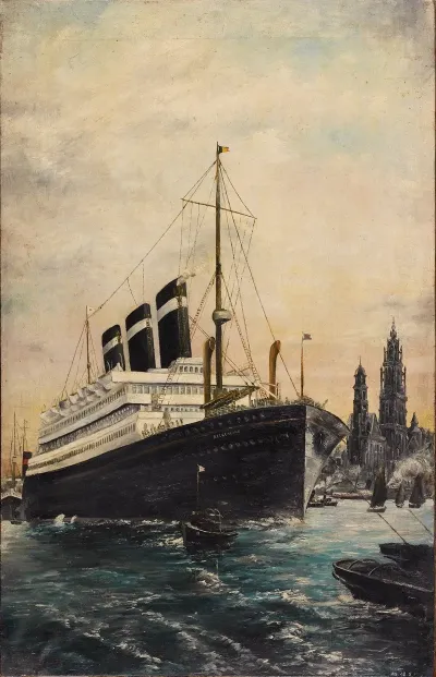 Het Passagiersstoomschip Belgenland Op De Rede Van Antwerpen