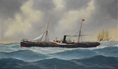 Het Stoomschip Ben Macdui Op Woelige Zee