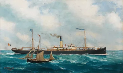 Het Stoomschip Prince Albert Met Vooraan Een Kotter Onder Zeil
