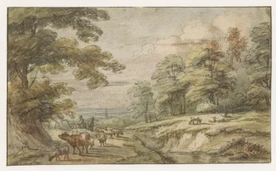 Heuvelachtig Landschap Met Kudde Schapen En Koe