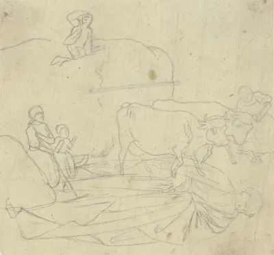 Heuwagen Und Bartige Gewandfigur Eines Heiligen
