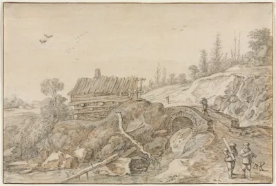 Hilly Landscape With Hut Beside A Stream