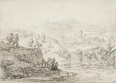 Hilly Landscape With Stream And Figures
