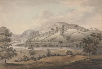 Hilly Landscape With Village And River