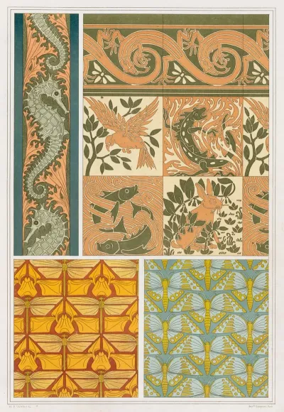 Hippocampes Et Algues Bordure Les Quatre Elements Carreaux Ceramiques Et Lezards Bordure 1897