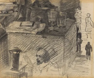 Hoek In Het Atelier Met Kachelvoet Kist En Figuren