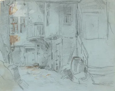 Hof Eines Hauses In Dusseldorf Mit Treppe Und Altane Rechts