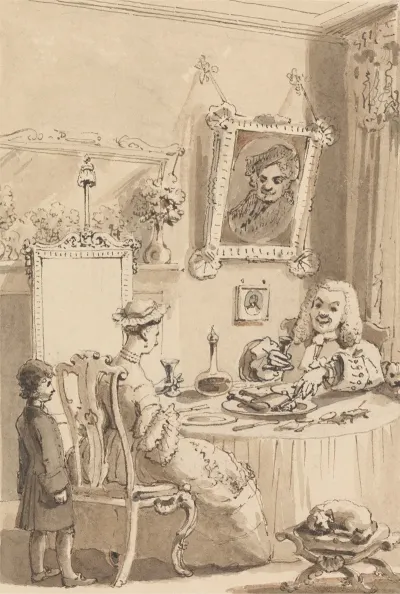 Hogarth Drinking The First Glass Of Wine With His Wife Their Dogs Keeping Respectful Distances
