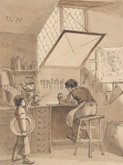 Hogarth Engraving His Masters Shop Bill The Sign Of The Angel