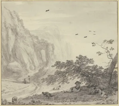 Hohe Felsen Rechts Ruhende Schafer