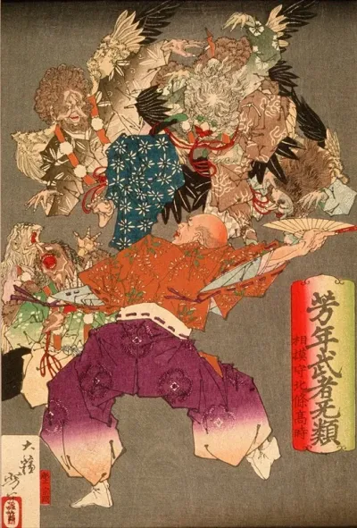 Hojo Takatoki Lord Of Sagami Warding Off Tengu With His Fan