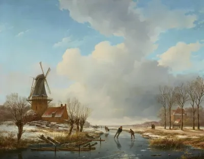 Hollandische Kanallandschaft Im Winter
