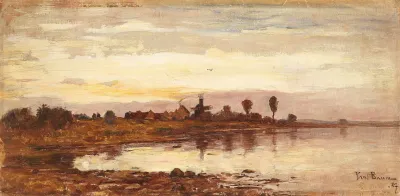 Hollandische Kanallandschaft Mit Windmuhle