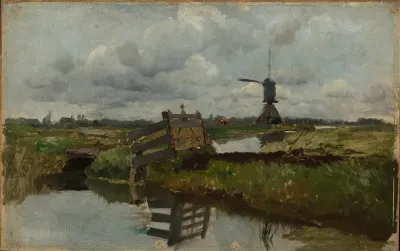 Hollandische Landschaft Mit Windmuhle