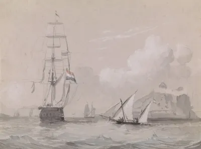 Hollands Zeilschip Voor De Kust Van Gibraltar