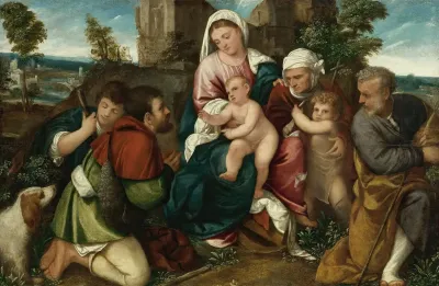 Holy Family With Saint Elizabeth The Infant St John And Two Shepherds