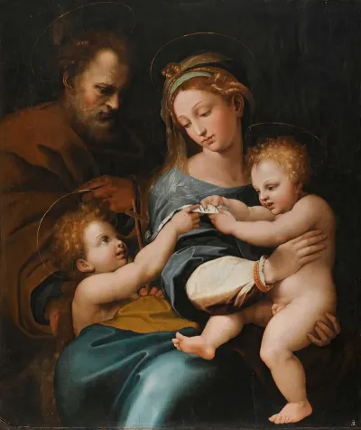 Holy Family With The Infant St John The Baptist Or Madonna Della Rosa