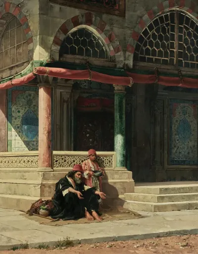 Holymen Outside The Mosque At Bursa