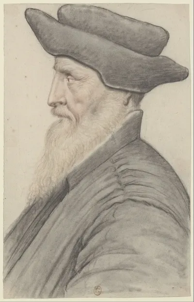 Homme A Longue Barbe Blanche Coiffe Dun Bonnet Noir A Bord Releve De Profil A Gauche
