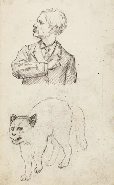 Homme A Mi Corps De Profil Vers La Gauche Et Chat