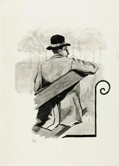 Homme Assis Sur Un Banc Vu De Trois Quarts Dos