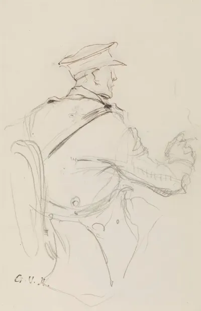 Homme Assis Vu De Dos En Uniforme