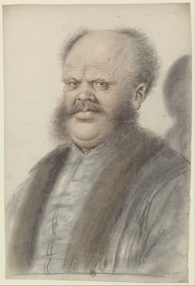 Homme Au Crane Degarni Portant Moustaches Et Larges Pattes De Cheveux Descendant Sur Les Joues Vu Presque De Face